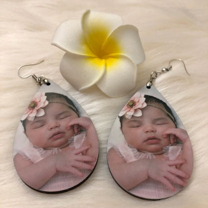 Drop Pendant White Gold Personalized Custom Photo Earrings