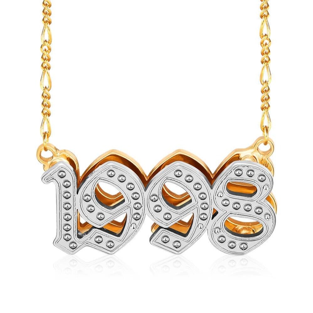 Double Layer Two Tone Birth Years Lucky Number Personalized Custom Gold Plated Number Necklace