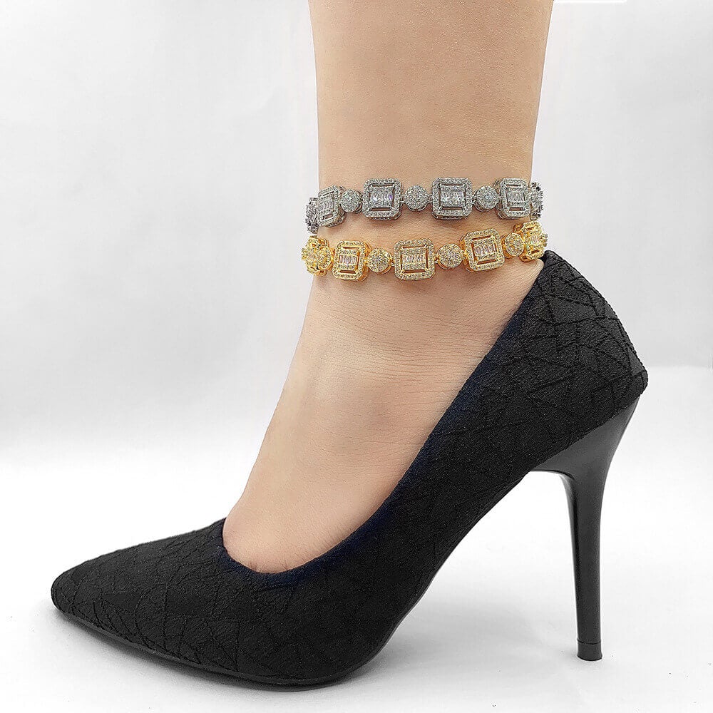 12mm Zircon Gold Plated Anklet Hip Hop Style