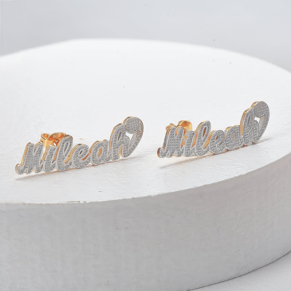 Gold Plated Two Tone Personalized Name Earrings-silviax