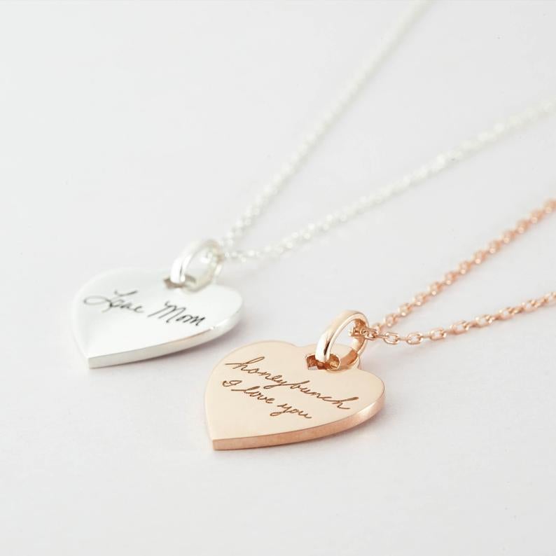 Handwriting Memorial Signature Heart Necklace Gold Plated-silviax