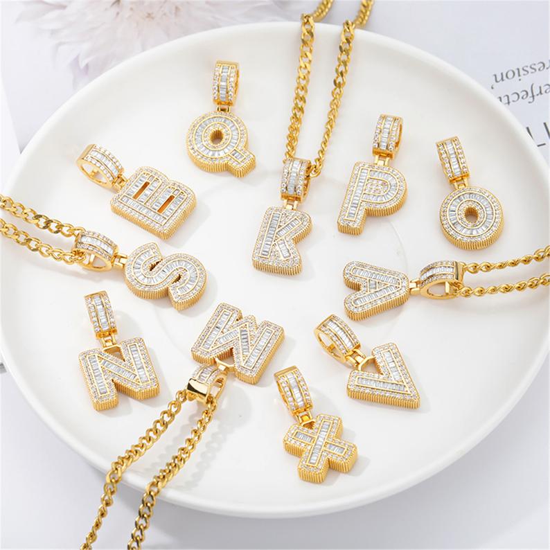 Baguette Letter A-Z Personalized Custom Initial Necklace Gold Plated-silviax