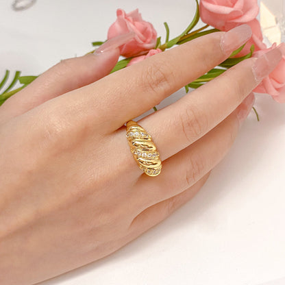 Croissant Dome Inlaid Zircon Gold Plated Personalized Custom Engraved Ring-silviax