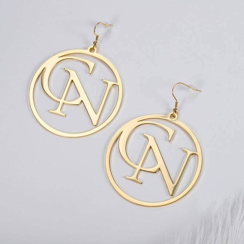 30 mm And 60 mm Letters Personalized Custom Gold Plated Hoop Initial Earrings