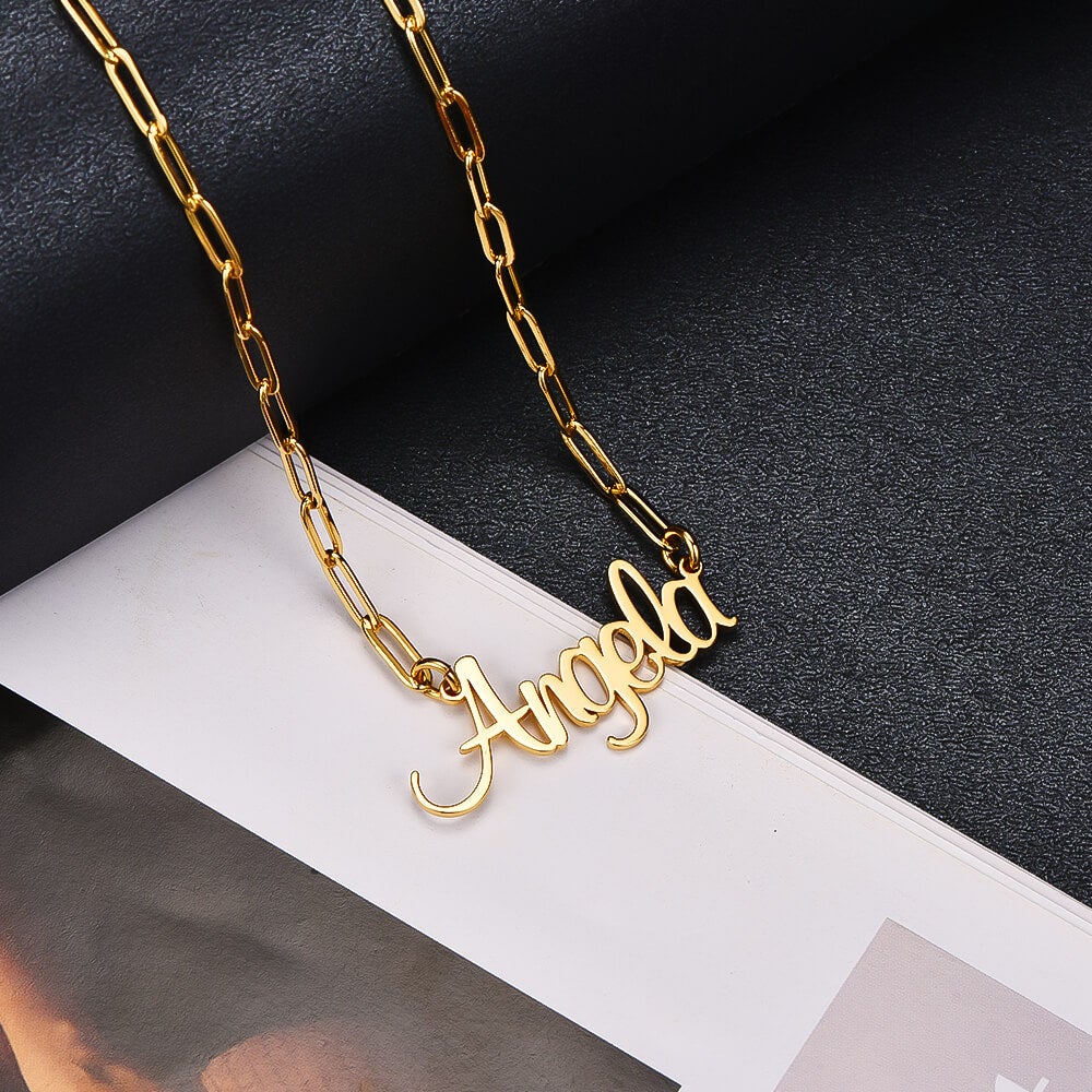 Paper Clip Chain Personalized Custom Gold Plated Name Necklace-silviax