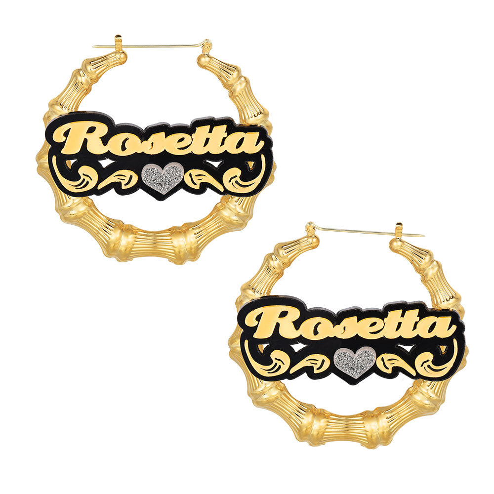 Acrylic Earrings with Heart Two Tone Personalized Custom Bamboo Name Earrings-silviax