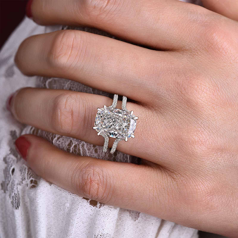 Gorgeous Split Shank Cushion Cut Engagement Ring In Sterling Silver-Maxinejewelry