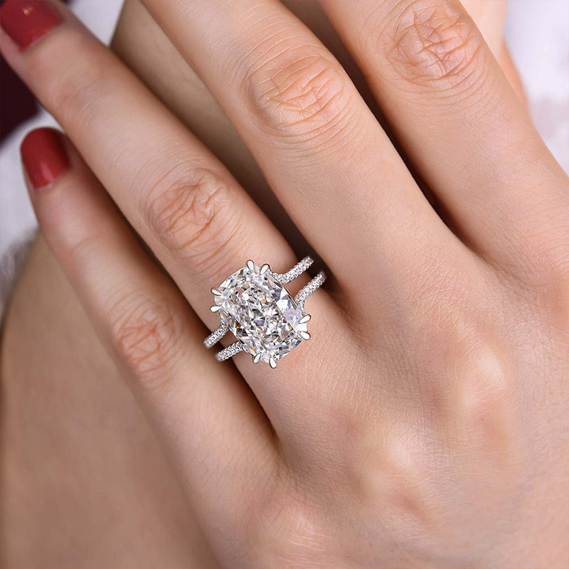 Gorgeous Split Shank Cushion Cut Engagement Ring In Sterling Silver-Maxinejewelry