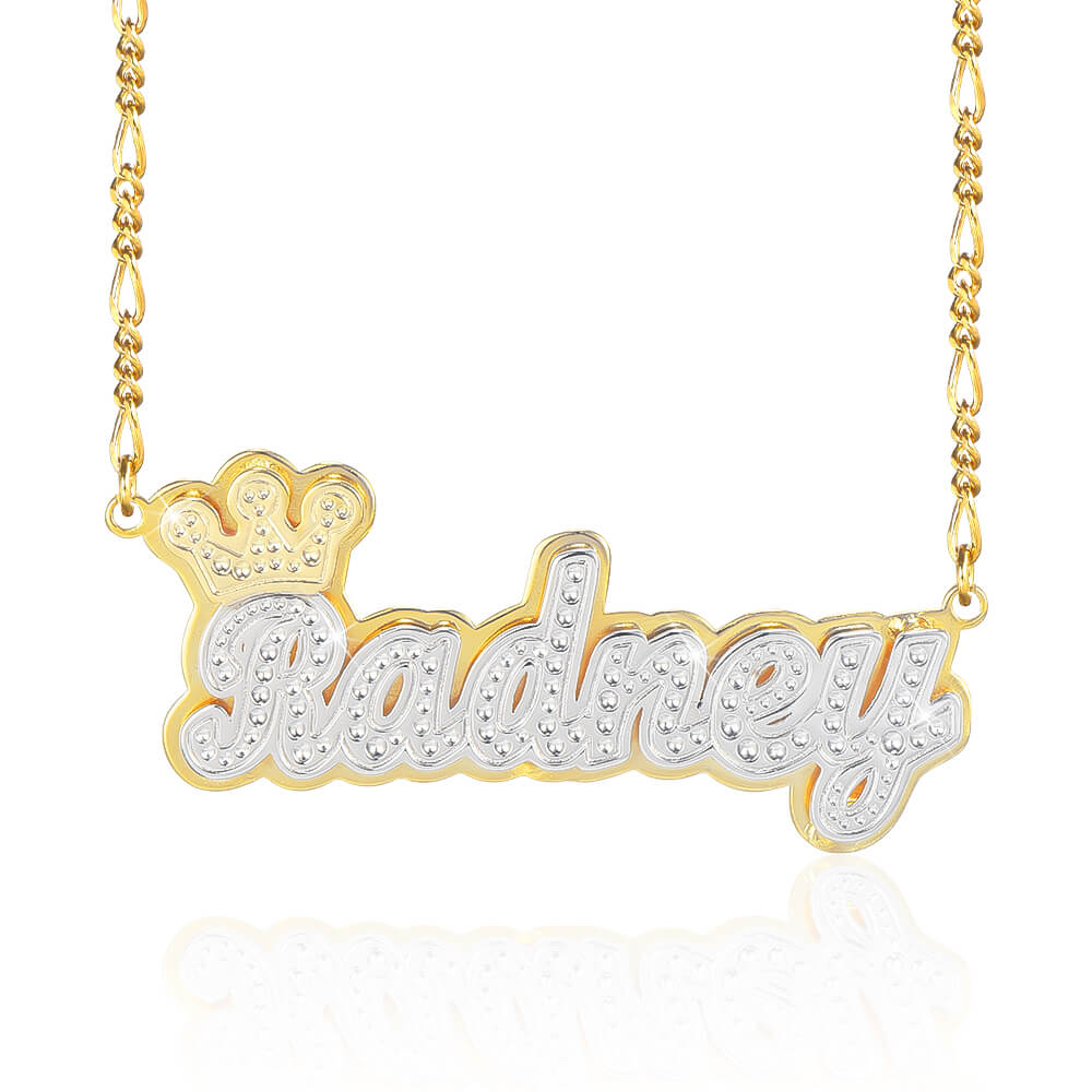 Crown Double Plate Two Tone Personalized Custom Gold Plated Name Necklace-silviax