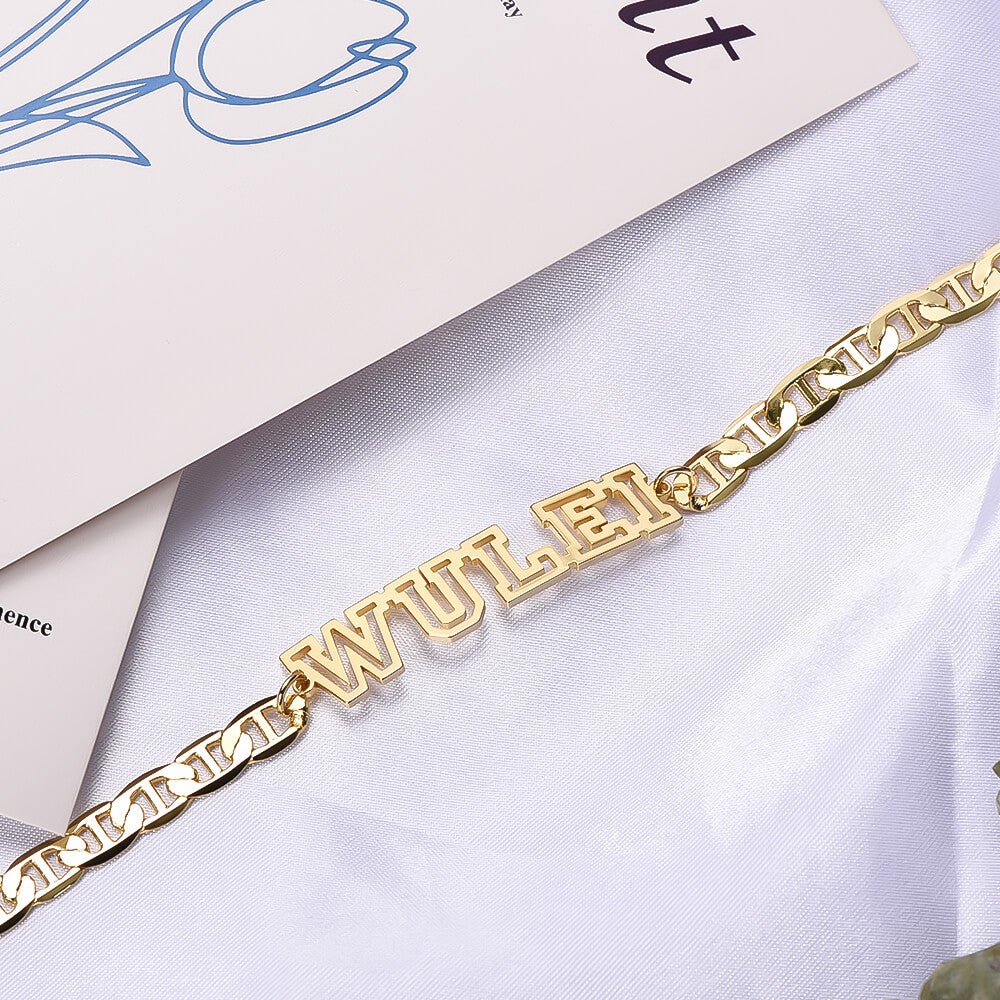 Hollow Letter Nameplate Personalized Custom Gold Plated Name Bracelet-silviax