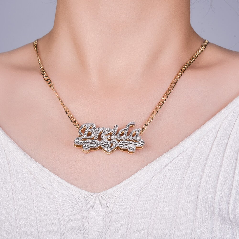 Double Layer Two Tone Heart Personalized Gold Plated Name Necklace-silviax