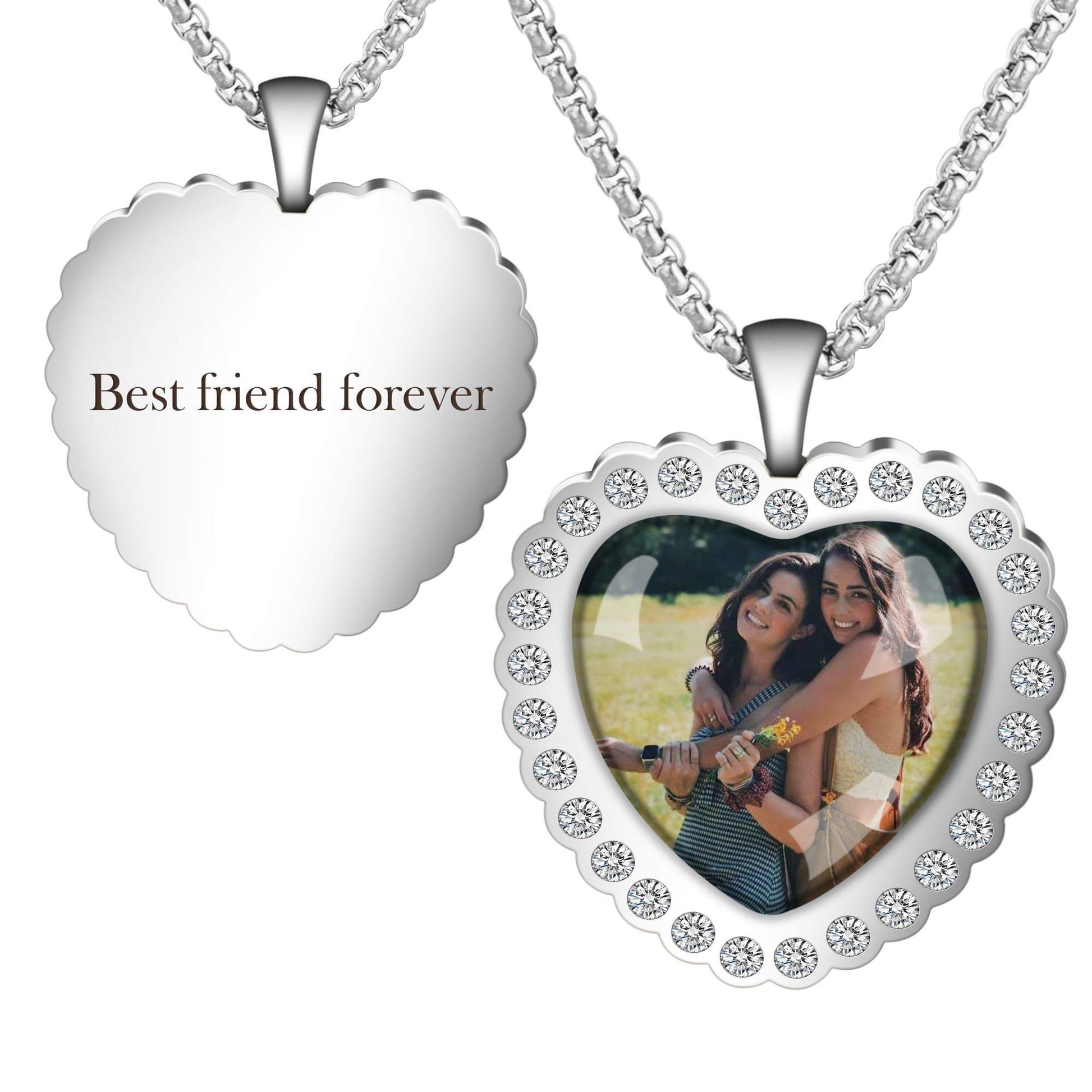 Heart Photo Pendant Inlaid Zircon Engraving Name Personalized Custom Gold Plated Photo Necklace-silviax