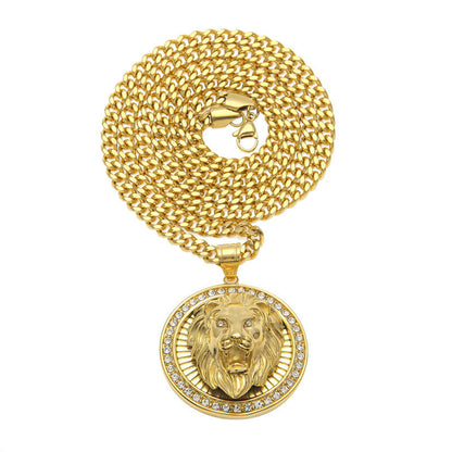 Hiphop Stainless Steel Boutique Lion Head Three-Dimensiona Necklace