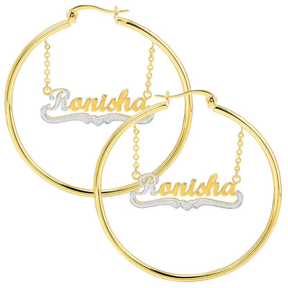 Gold Plated Two Tone Hoop Personalized Name Earrings-silviax