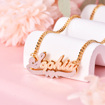 Double Layer Two Tone Heart Nameplate Personalized Custom Name Necklace Gold Plated Jewelry Gift For Women Girl-silviax