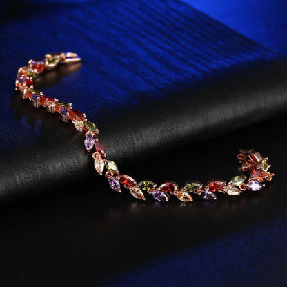 Colorful Crystal Willow Leaf Rose Gold Bracelet