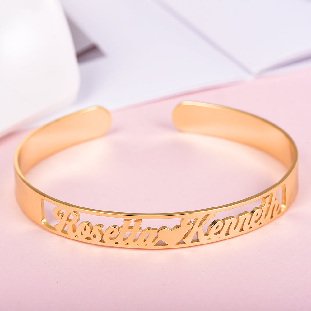 Personalized Double Name Bangle Bracelets For Couple-silviax