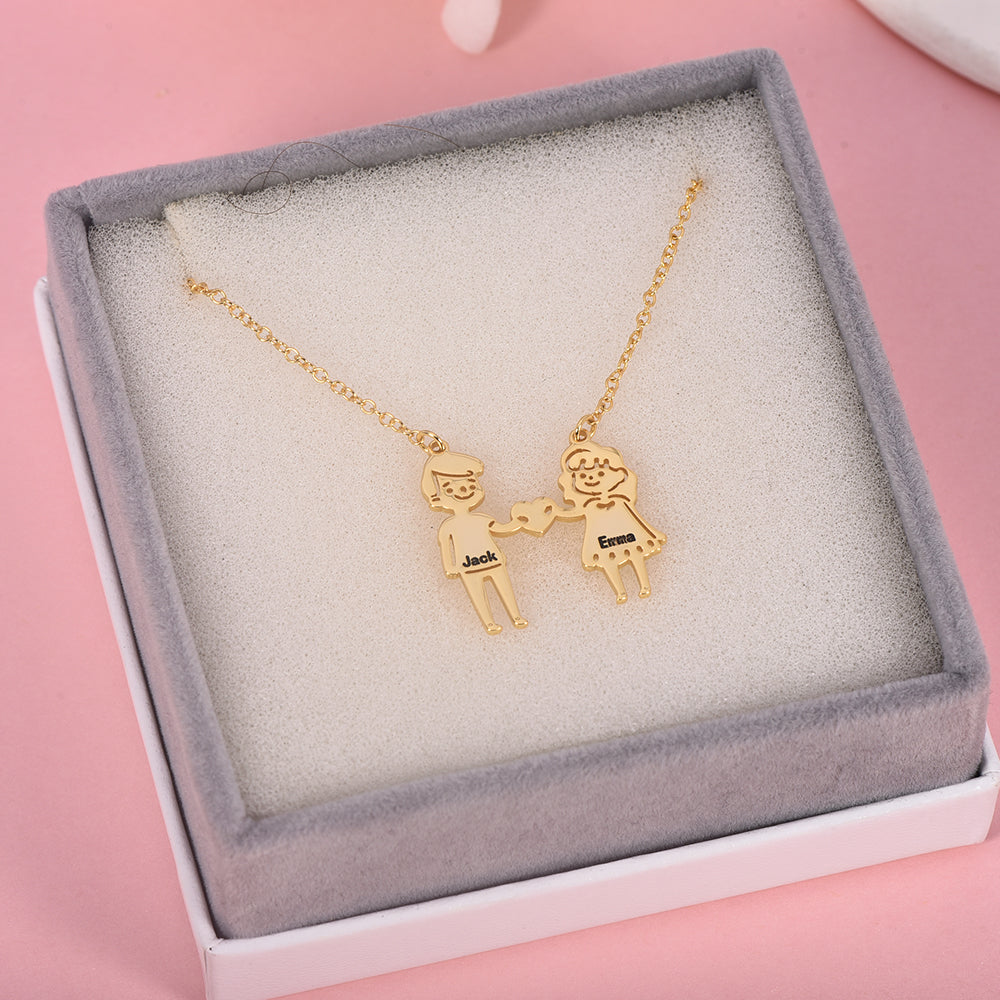 Boy And Girl Pendant Personalized Custom Gold Plated Name Necklace-silviax