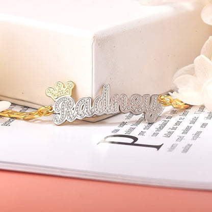 Crown Two Tone Personalized Custom Gold Plated Name Bracelet-silviax