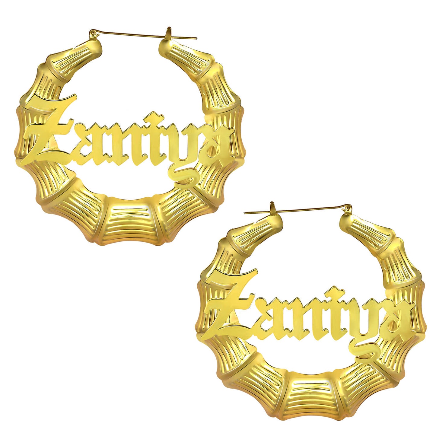 Gold Plated Custom Bamboo Hoops Name Earrings