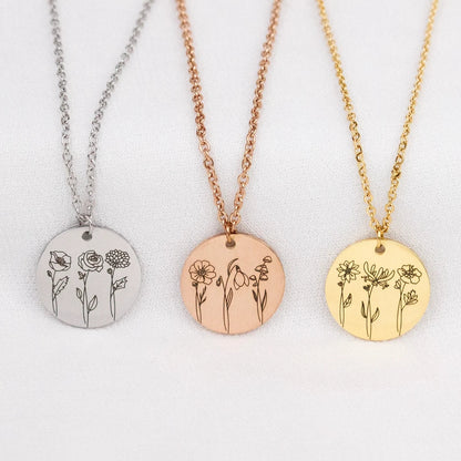 Birth Month Flowers Personalized Disc Necklace for Mother-silviax