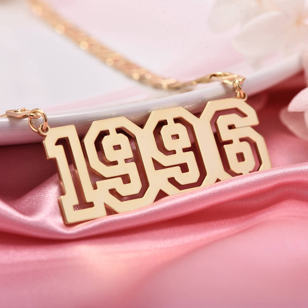 Hollow Number Year Nameplate Necklace And Earrings Personalized Custom Gold Plated Set Jewelry-silviax