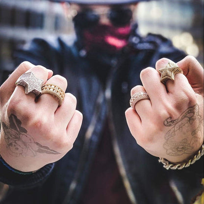 Star Gold Plated Ring Hip Hop Punky Rappers Jewelry for Men-silviax