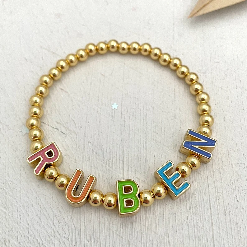 Personalized Colorful Letter Gold Plated Bead Name Bracelet-silviax