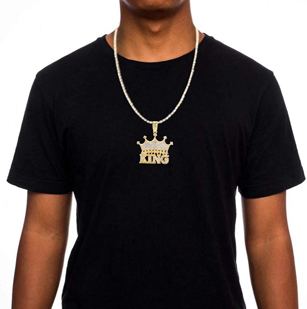 King Crown Pendant Neckalce Hip Hop Style Gold Plated Tennis Chain