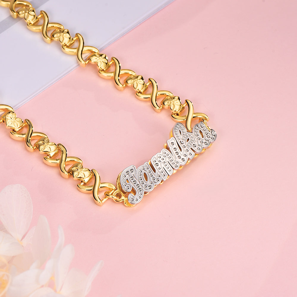 Double Layer Two Tone Personalized Custom Name Bracelet Gold Plated-silviax