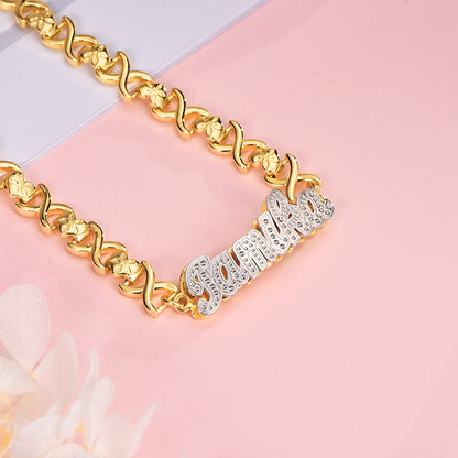 Double Layer Two Tone Personalized Custom Name Bracelet Gold Plated-silviax