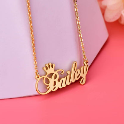 Crown Engraved Personalized Custom Gold Plated Name Necklace-silviax