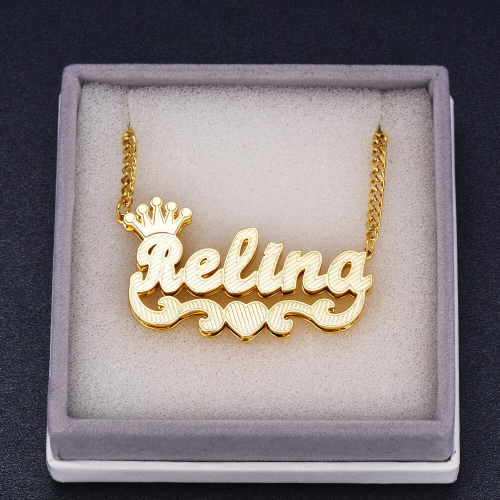 Double Layer Crown Heart Personalized Custom Gold Plated Name Necklace-silviax