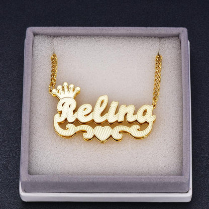 Double Layer Crown Heart Personalized Custom Gold Plated Name Necklace-silviax