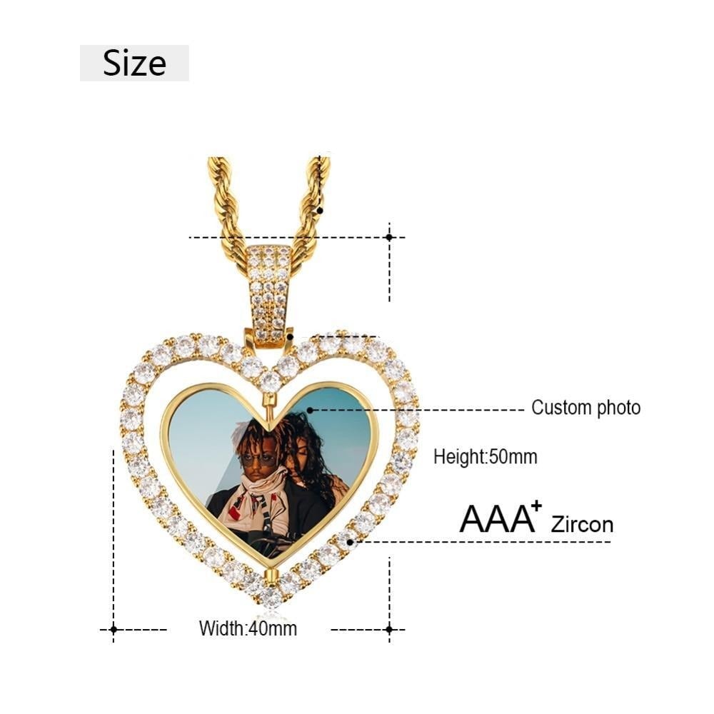 Gold Plated Heart Rotating Custom Double-Sided Photo Necklace-silviax