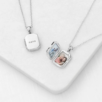 Personalized Gold Plated Rectangular Photo Locket Custom Photo Name &amp; Date Necklace Anniversary Gift-silviax