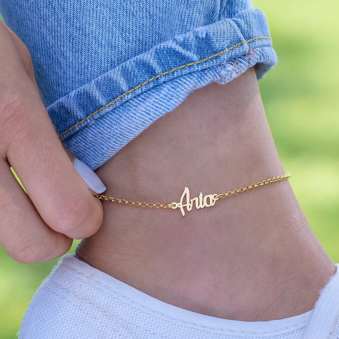 Gold Plated Anklet with Name Pendant Copper-silviax