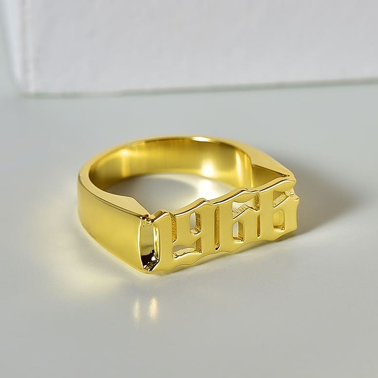 Gothic Date Personalized Gold Plated Number Ring-silviax