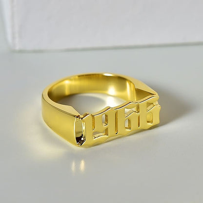 Gothic Date Personalized Gold Plated Number Ring-silviax