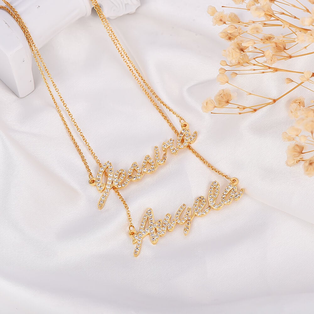 Double Chain Double Name Necklace Personalized Custom Gold Plated-silviax