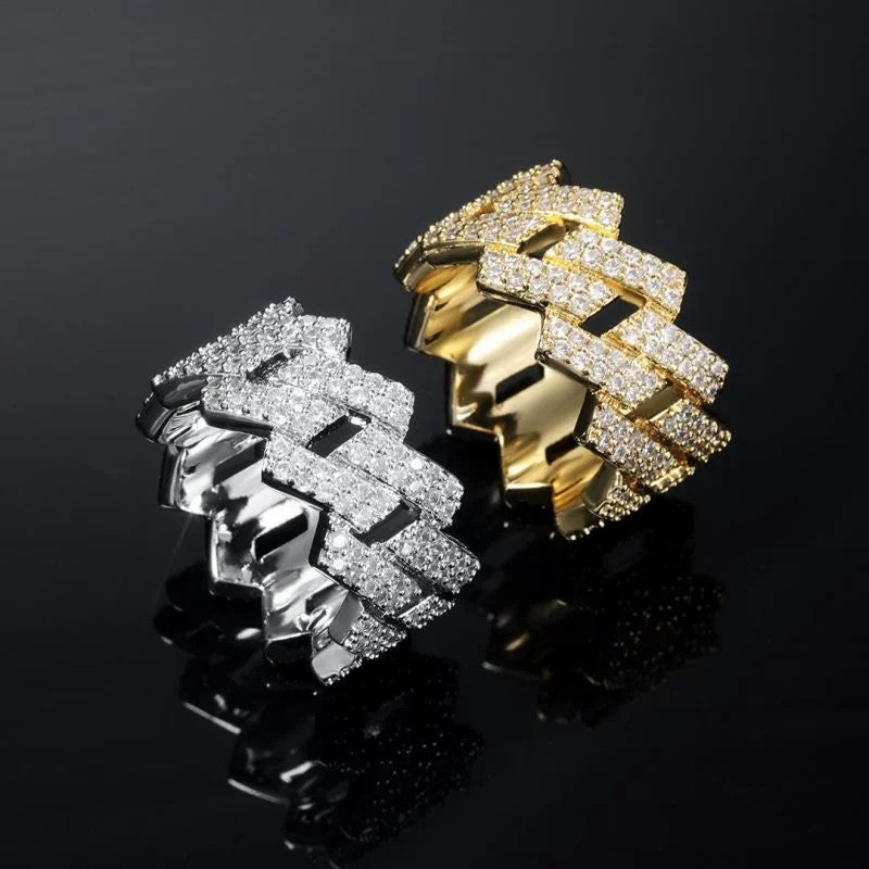 14mm Inlaid Crystal Gold Plated Cuban Ring-silviax