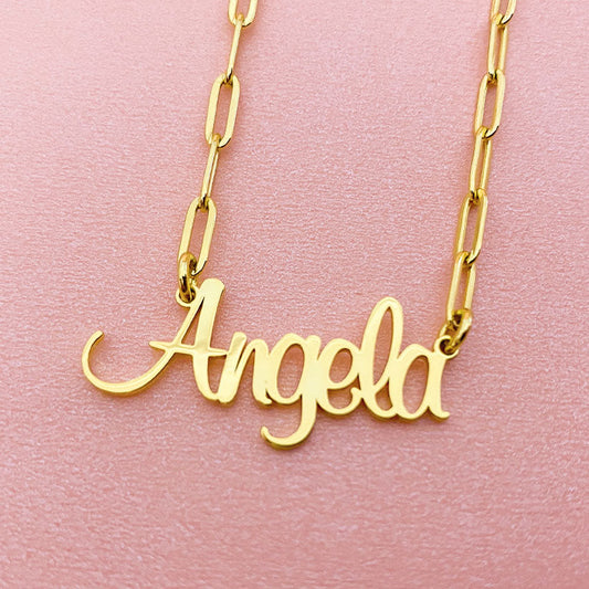 Paper Clip Chain Personalized Custom Gold Plated Name Necklace-silviax