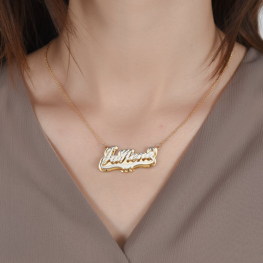 Double Layer Two Tone Personalized Custom Gold Plated Name Necklace-silviax