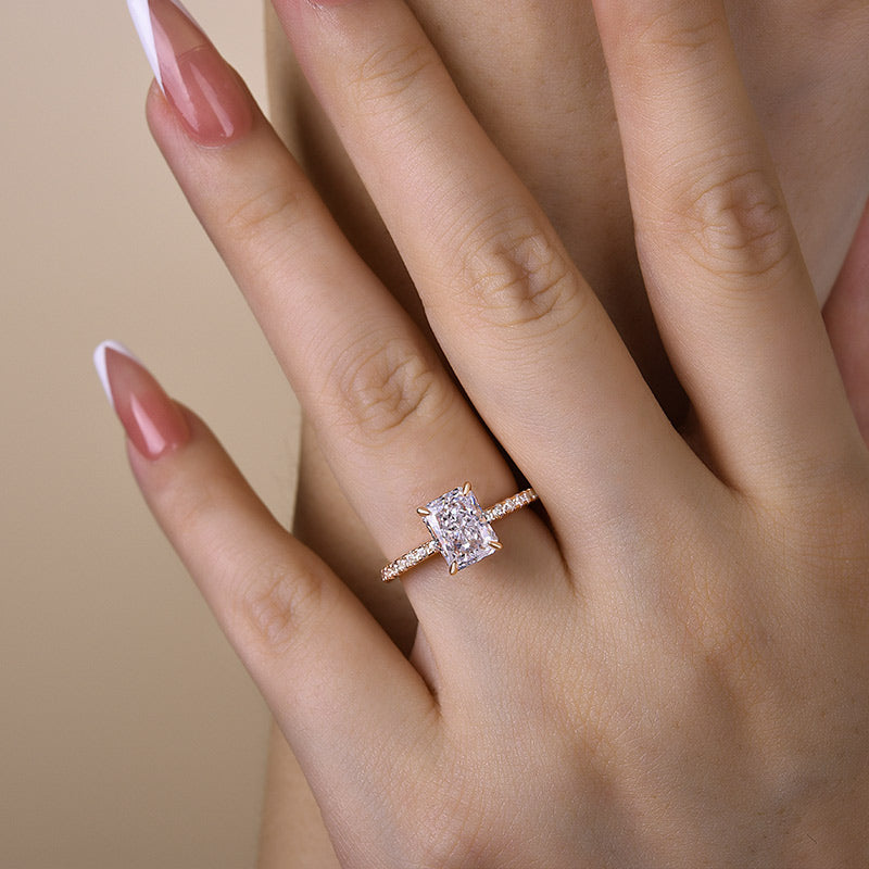 Elegant Sterling Silver Radiant Cut Simulated Diamond Engagement Ring-Maxinejewelry