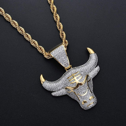 Bull Head Pendant Gold Plated Necklace Hip Hop Style