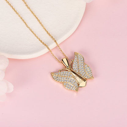 Butterfly Pendant Gold Plated Custom Engraved Necklace with Tag-silviax