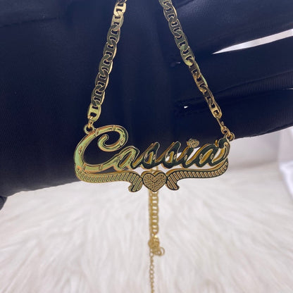 Double Layer Nameplate Heart Personalized Custom Gold Plated Name Necklace