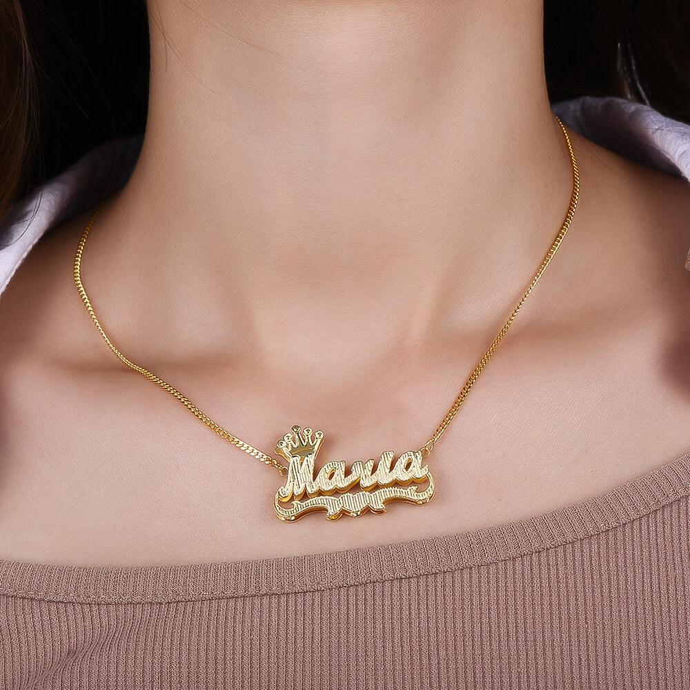 Double Layer Crown Heart Personalized Custom Gold Plated Name Necklace-silviax