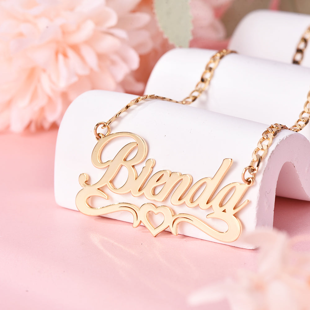 Hollow Heart Name Necklace Personalized Custom Gold Plated Women Gift-silviax