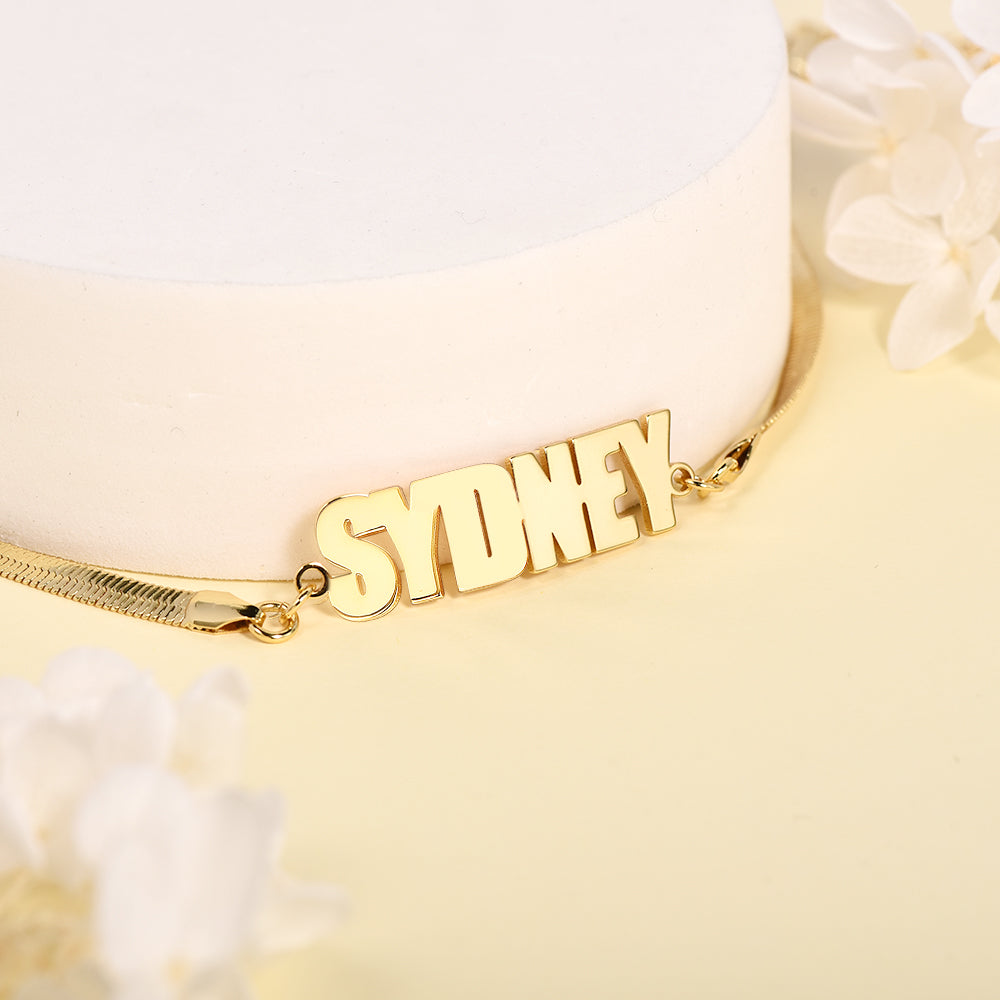 Capital Letter Nameplate with Snake Chain Personalized Custom Name Bracelet-silviax